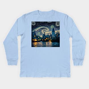 Starry Night Over Hogsmeade Village Kids Long Sleeve T-Shirt